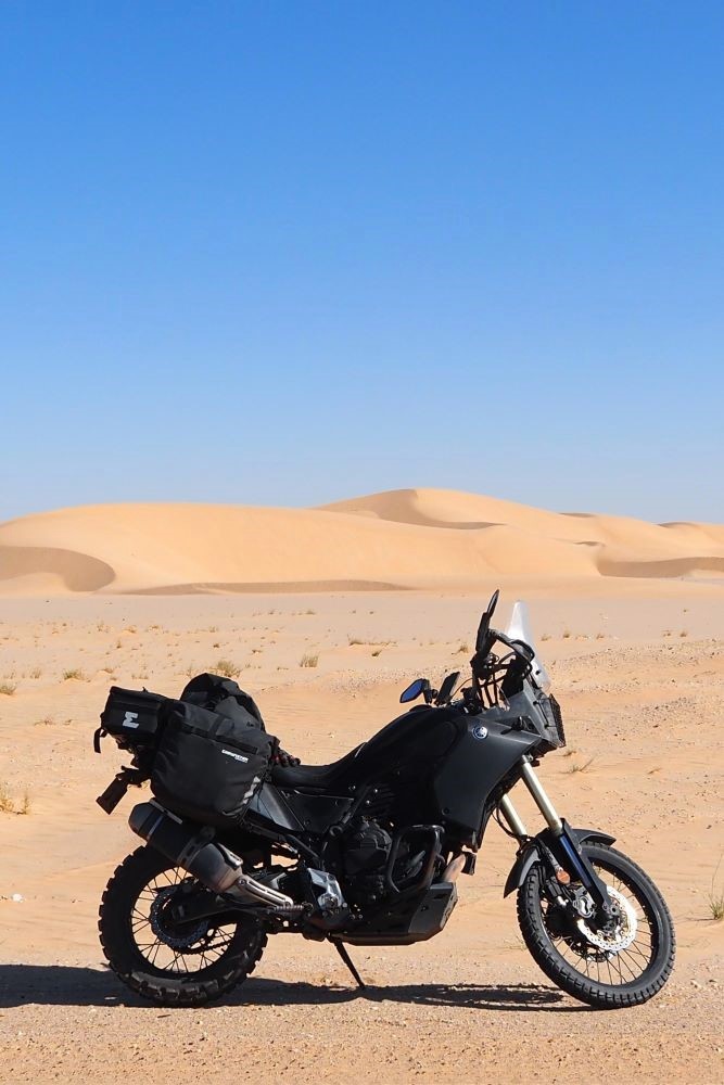 Motorcycle in Sahara, Mauritania