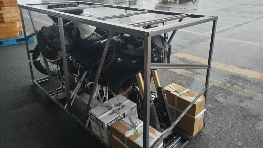 Yamaha motorcycle packed in steel crate for air freight